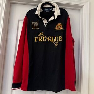 Vintage 90s Polo Ralph Lauren PRL Club Equestrian Crest Rugby Sweater XXL USA